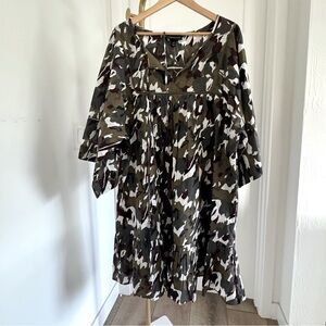 New Women's Plus Size Camo Fully Lined Mini‎ Dress Bell Sleeves Size 18 Size 20